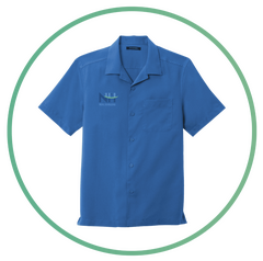 Short Sleeve Button Down Camp shirt with moisture wicking properties