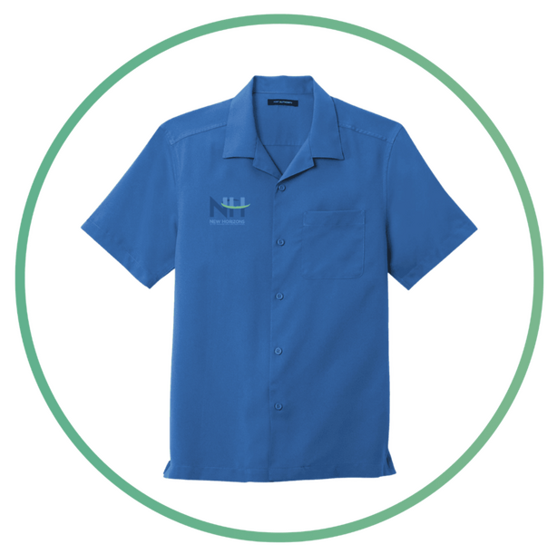 Short Sleeve Button Down Camp shirt with moisture wicking properties